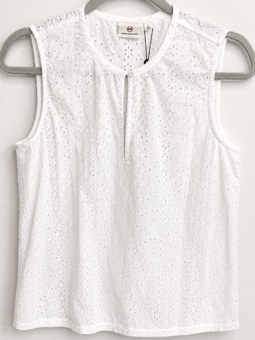 NWT AG Adriano Goldschmied Bret Eyelet Shell Top White 100% Cotton Sleeveless S